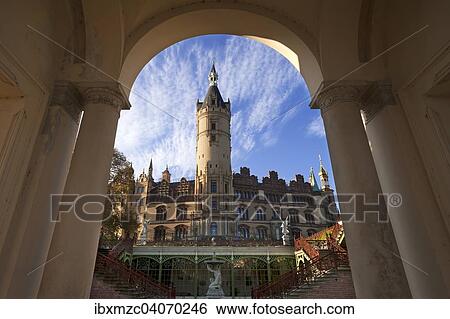 "Schwerin Castle, built from 1845 to 1857, romantic Historicism, orangery and cafe at the front, Schwerin, Mecklenburg-Western Pomerania, Germany, Europe" View Large Photo Image Stock Photograph - "Schwerin Castle, built from 1845 to 1857, romantic Historicism, orangery and cafe at the front, Schwerin, Mecklenburg-Western Pomerania, Germany, Europe". Fotosearch