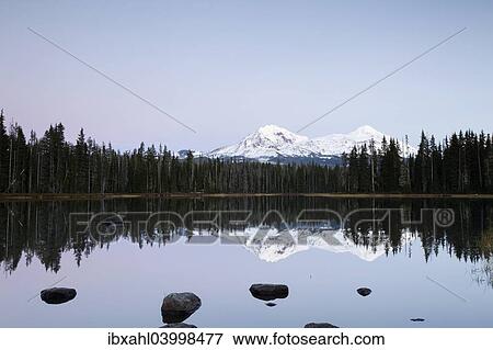 Stock Photo - "Scott Lake with the Three Sisters, Cascade Range, Oregon, United States, North America". Fotosearch