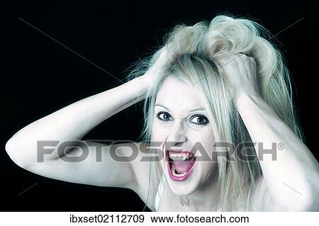 "Screaming young woman, funny portrait" View Large Photo Image Stock Photo - "Screaming young woman, funny portrait". Fotosearch