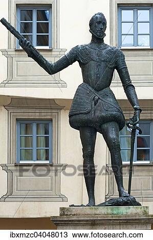 Stock Image - "Sculpture of Don Juan de Austria, illegitimate son of Emperor Charles V, Regensburg, Upper Palatinate, Bavaria, Germany, Europe". Fotosearch