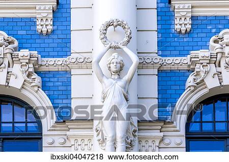 "Sculpture on the facade of building No. 4 Strelnieku iela street, Art Nouveau, Riga, Latvia, Europe" View Large Photo Image Stock Photo - "Sculpture on the facade of building No. 4 Strelnieku iela street, Art Nouveau, Riga, Latvia, Europe". Fotosearch
