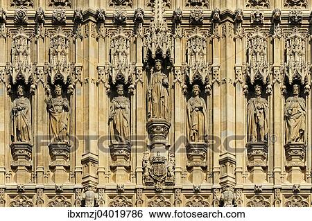 Stock Photograph - "Sculptures at the facade, Palace of Westminster, Houses of Parliament, UNESCO World Cultural Heritage site, London, England, United Kingdom, Europe". Fotosearch