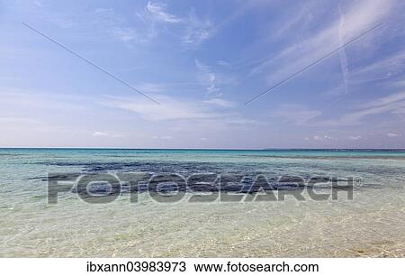 Stock Image - "Sea and blue sky, Es Trenc, Majorca, Balearic Islands, Spain, Europe". Fotosearch