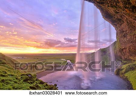 "Seljalandsfoss waterfall at sunset, Iceland, Europe" View Large Photo Image Stock Image - "Seljalandsfoss waterfall at sunset, Iceland, Europe". Fotosearch