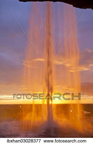 "Seljalandsfoss waterfall at sunset, Seljalandsfoss, Iceland, Europe" View Large Photo Image Stock Photo - "Seljalandsfoss waterfall at sunset, Seljalandsfoss, Iceland, Europe". Fotosearch