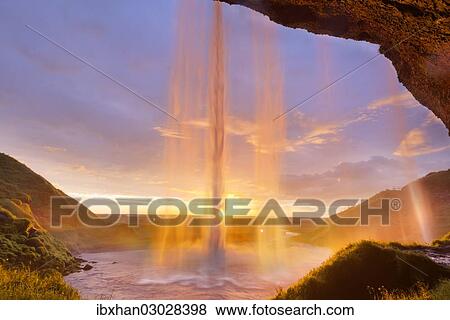 "Seljalandsfoss waterfall at sunset, Seljalandsfoss, Iceland, Europe" View Large Photo Image Stock Photo - "Seljalandsfoss waterfall at sunset, Seljalandsfoss, Iceland, Europe". Fotosearch