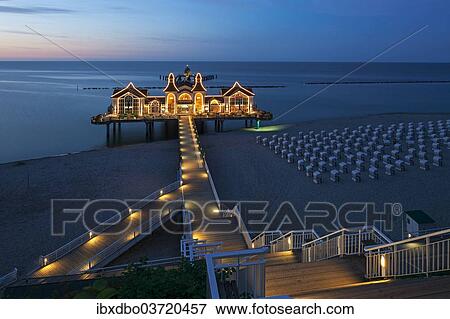 Stock Photo - "Sellin Pier at dusk, Baltic Seaside Resort Sellin, Rugen, Mecklenburg-Western Pomerania, Germany, Europe". Fotosearch