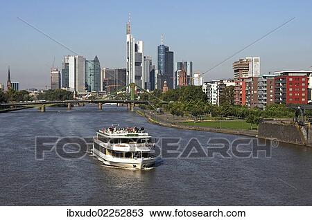 "Ship on the Main River, skyline of Frankfurt am Main, Hesse, Germany, Europe" View Large Photo Image Stock Image - "Ship on the Main River, skyline of Frankfurt am Main, Hesse, Germany, Europe". Fotosearch