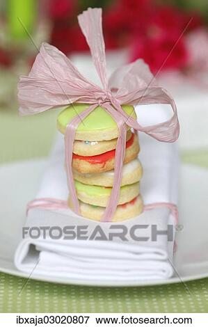 Stock Photo - "Shortcrust biscuits, decorated with ribbon, Germany, Europe". Fotosearch