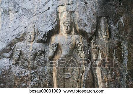 "Shrine of Mahayana Buddhism, three old Buddha statues as rock reliefs, Buduruvagala, Wellawaya, Monaragala Distrikt, Sri Lanka, Asia" View Large Photo Image Stock Photo - "Shrine of Mahayana Buddhism, three old Buddha statues as rock reliefs, Buduruvagala, Wellawaya, Monaragala Distrikt, Sri Lanka, Asia". Fotosearch