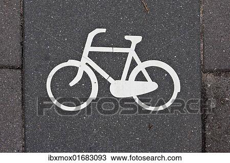 Stock Image - "Sign for a cycle path, Amsterdam, Holland, Netherlands, Europe". Fotosearch