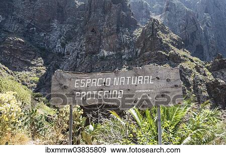 "Sign " Espacio natural protegido" spanish for Nature Conservation Zone, Masca Gorge, Tenerife, Canary Islands, Spain, Europe" View Large Photo Image Stock Photo - "Sign " Espacio natural protegido" spanish for Nature Conservation Zone, Masca Gorge, Tenerife, Canary Islands, Spain, Europe". Fotosearch