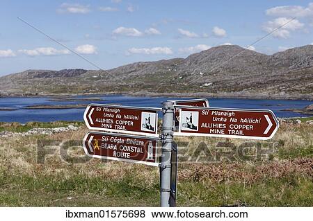 Stock Photo - "Signpost near Allihies, Slieve Miskish Mountains, Beara Peninsula, County Cork, Ireland, British Isles, Europe". Fotosearch