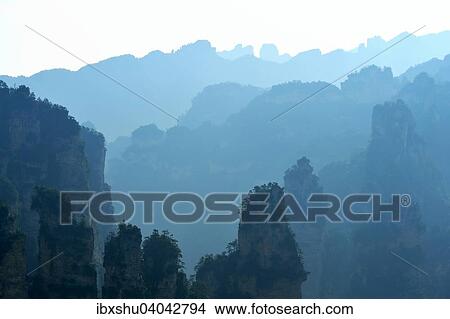 "Silhouette of the """"Avatar"""" mountains, Zhangjiajie National Park, Hunan Province, China, Asia" View Large Photo Image Picture - "Silhouette of the """"Avatar"""" mountains, Zhangjiajie National Park, Hunan Province, China, Asia". Fotosearch
