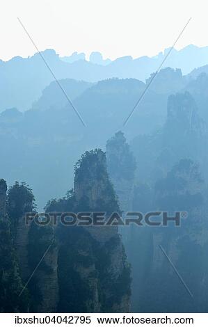 Stock Photography - "Silhouette of the """"Avatar"""" mountains, Zhangjiajie National Park, Hunan Province, China, Asia". Fotosearch