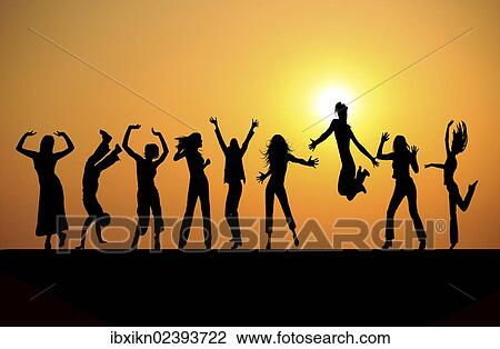"Silhouettes, dancing teenagers, sunset" View Large Photo Image Stock Image - "Silhouettes, dancing teenagers, sunset". Fotosearch