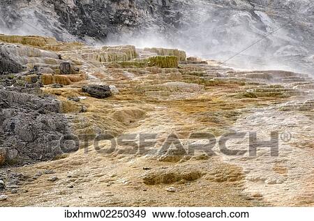 "Sinter terraces, Mound Terrace, Mammoth Hot Springs, Yellowstone National Park, Wyoming, USA" View Large Photo Image Stock Photo - "Sinter terraces, Mound Terrace, Mammoth Hot Springs, Yellowstone National Park, Wyoming, USA". Fotosearch