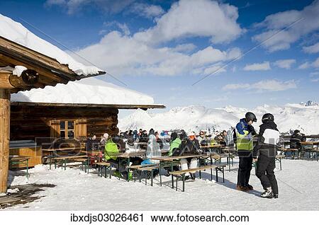 Stock Image - "Ski lodge and restaurant at a ski resort, Silvretta, Montafon, Vorarlberg, Austria, Europe". Fotosearch