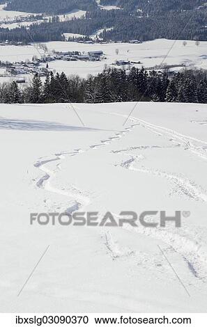 "Skiing tracks, wedeln, above Leizachtal Valley on a sunny winter's day, Leitzachtal, bei Elbach, Upper Bavaria, Bavaria, Germany, Europe" View Large Photo Image Stock Image - "Skiing tracks, wedeln, above Leizachtal Valley on a sunny winter's day, Leitzachtal, bei Elbach, Upper Bavaria, Bavaria, Germany, Europe". Fotosearch