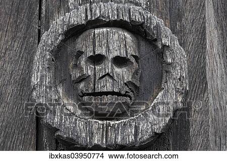 Picture - "Skull, danse macabre carving, medieval plague cemetery, Aitre de Saint-Maclou, Rouen, Seine-Maritime, Upper Normandy, France, Europe". Fotosearch