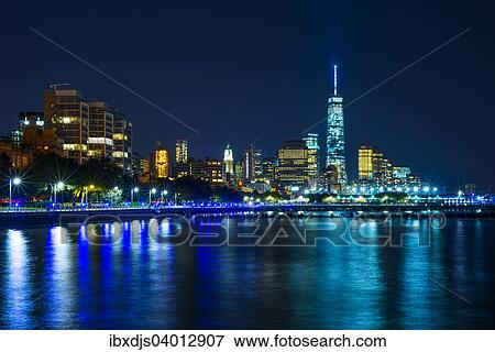 Stock Photo - "Skyline at night, Downtown, Manhattan, New York, United States, North America". Fotosearch