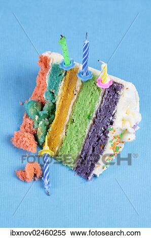 Slice of birthday cake with candles View Large Photo Image Stock Photography - Slice of birthday cake with candles. Fotosearch