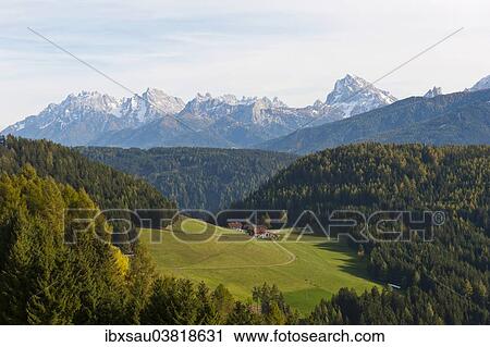 "Small alpine pasture in a wooded landscape, view towards the Prags Dolomites mountains, Niederrasen, Rasen-Atholz, Rasun Anterselva, Alto Adige, Trentino Alto Adige, Italy, Europe" View Large Photo Image Stock Image - "Small alpine pasture in a wooded landscape, view towards the Prags Dolomites mountains, Niederrasen, Rasen-Atholz, Rasun Anterselva, Alto Adige, Trentino Alto Adige, Italy, Europe". Fotosearch