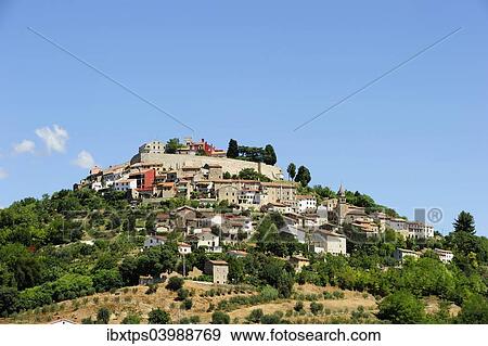 "Small town situated on a hill, Motovun, Istria, Croatia, Europe" View Large Photo Image Stock Photo - "Small town situated on a hill, Motovun, Istria, Croatia, Europe". Fotosearch