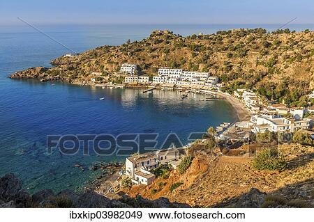 "Small village accessible only by sea, Loutro, Crete, Greece, Europe" View Large Photo Image Stock Photo - "Small village accessible only by sea, Loutro, Crete, Greece, Europe". Fotosearch