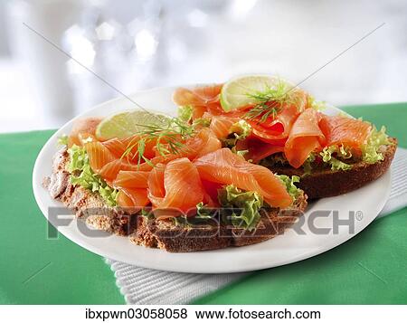 Stock Photo - Smoked salmon sandwich. Fotosearch