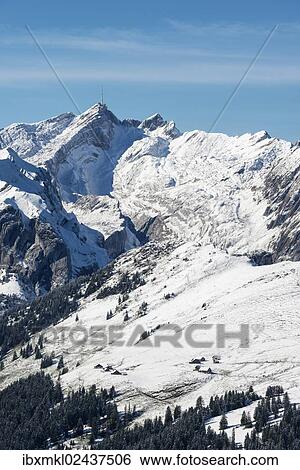 "Snow-covered Saentis mountain, 2501m, seen from the southeast, Alpsigel below, canton of Appenzell Innerrhoden, Switzerland, Europe" View Large Photo Image Stock Photograph - "Snow-covered Saentis mountain, 2501m, seen from the southeast, Alpsigel below, canton of Appenzell Innerrhoden, Switzerland, Europe". Fotosearch