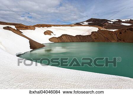 "Snow fields, volcanic lake, turquoise water, Krafla, Iceland, Europe" View Large Photo Image Picture - "Snow fields, volcanic lake, turquoise water, Krafla, Iceland, Europe". Fotosearch
