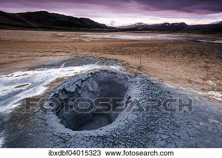 "Solfataras, fumaroles, mud pots, mud pools, sulfur and other minerals, evening mood, high temperature or geothermal area of Hverarond or Hverir, Namafjall mountains, Myvatn area, Norourland eystra, Iceland, Europe" View Large Photo Image Stock Image - "Solfataras, fumaroles, mud pots, mud pools, sulfur and other minerals, evening mood, high temperature or geothermal area of Hverarond or Hverir, Namafjall mountains, Myvatn area, Norourland eystra, Iceland, Europe". Fotosearch