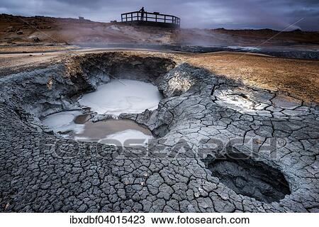 "Solfataras, fumaroles, mud pots, sulfur and other minerals, a woman on the viewing platform at the back, high-temperature geothermal area or Hverarond or Hverir, Namafjall mountains, Myvatn area, Norourland eystra, Iceland, Europe" View Large Photo Image Stock Image - "Solfataras, fumaroles, mud pots, sulfur and other minerals, a woman on the viewing platform at the back, high-temperature geothermal area or Hverarond or Hverir, Namafjall mountains, Myvatn area, Norourland eystra, Iceland, Europe". Fotosearch