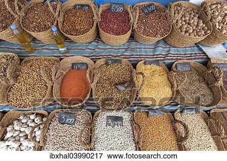 Stock Photo - "Spices, cereals, market, bazaar, Djerba, Tunisia, Africa". Fotosearch