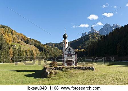 "St. John's Chapel on the Ranuihof, Baroque, Geisler, Odle group, Puez Nature Park, Dolomites, Funes, Villnoss valley, South Tyrol, Trentino-Alto Adige, Italy, Europe" View Large Photo Image Stock Photo - "St. John's Chapel on the Ranuihof, Baroque, Geisler, Odle group, Puez Nature Park, Dolomites, Funes, Villnoss valley, South Tyrol, Trentino-Alto Adige, Italy, Europe". Fotosearch