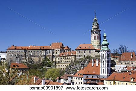 "St. Jost Church in front of Cesky Krumlov Castle with the castle tower, Cesky Krumlov, Jihocesky kraj, South Bohemia, Czech Republic, Europe" View Large Photo Image Stock Photo - "St. Jost Church in front of Cesky Krumlov Castle with the castle tower, Cesky Krumlov, Jihocesky kraj, South Bohemia, Czech Republic, Europe". Fotosearch
