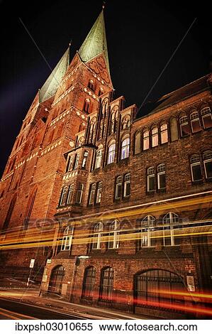 Stock Photography - "St. Mary's Church, night scene, Norddeutschland, Lubeck, Schleswig-Holstein, Germany, Europe". Fotosearch