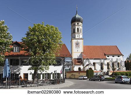 Stock Image - "St. Peter and Paul Church in Oberalting, municipality of Seefeld, Five-Lakes region, Upper Bavaria, Bavaria, Germany, Europe, PublicGround, Europe". Fotosearch
