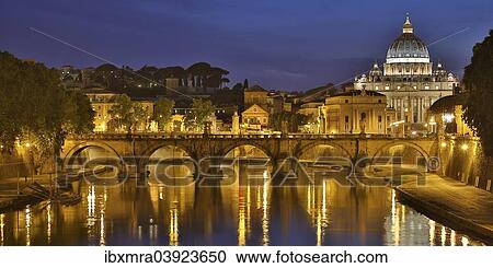 "St. Peter's Basilica, in front Ponte Sant'Angelo bridge and the Tiber, Blue Hour, Vatican, Rome, Lazio, Italy, Europe" View Large Photo Image Stock Image - "St. Peter's Basilica, in front Ponte Sant'Angelo bridge and the Tiber, Blue Hour, Vatican, Rome, Lazio, Italy, Europe". Fotosearch