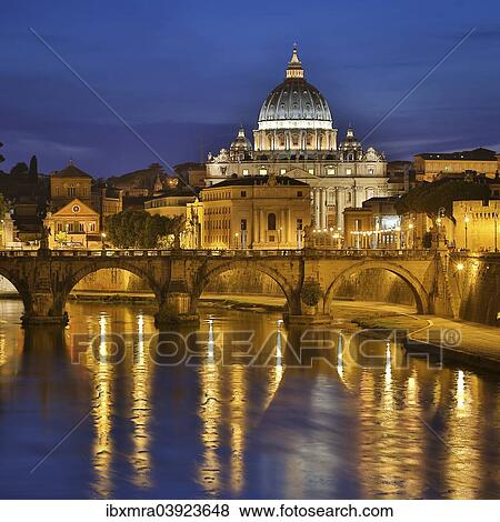 "St. Peter's Basilica, in front Ponte Sant'Angelo bridge and the Tiber, Blue Hour, Vatican, Rome, Lazio, Italy, Europe" View Large Photo Image Stock Photo - "St. Peter's Basilica, in front Ponte Sant'Angelo bridge and the Tiber, Blue Hour, Vatican, Rome, Lazio, Italy, Europe". Fotosearch