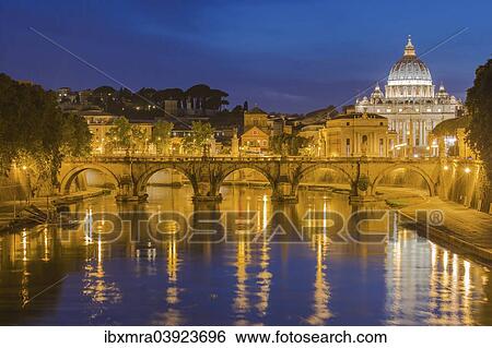 "St. Peter's Basilica, in front Ponte Sant'Angelo bridge and the Tiber, Blue Hour, Vatican, Rome, Lazio, Italy, Europe" View Large Photo Image Stock Photograph - "St. Peter's Basilica, in front Ponte Sant'Angelo bridge and the Tiber, Blue Hour, Vatican, Rome, Lazio, Italy, Europe". Fotosearch