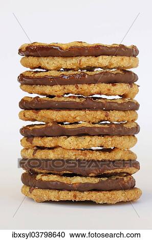 Stock Image - Stack of chocolate-coated cookies. Fotosearch