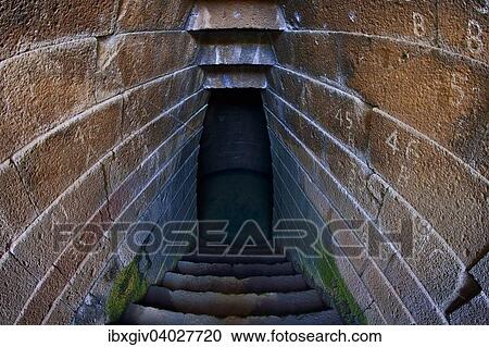 Stock Image - "Stairs to the Holy Well of Santa Cristina, Nuraghic culture, near Paulilatino, Province of Oristano, Sardinia, Italy, Europe". Fotosearch