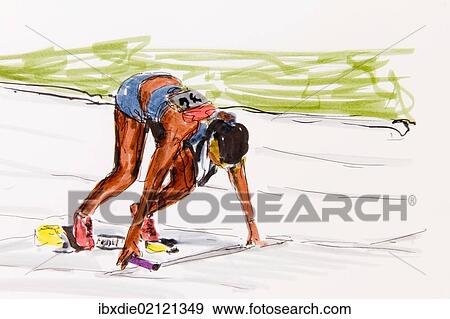 "Start of a female runner, track and field athletics, drawing by the artist Gerhard Kraus, Kriftel, illustration" View Large Photo Image Stock Photo - "Start of a female runner, track and field athletics, drawing by the artist Gerhard Kraus, Kriftel, illustration". Fotosearch