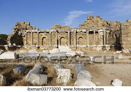 Stock Image - "State Agora or Library, ancient city of Side, Pamphylia, Antalya Province, Turkey, Asia". Fotosearch