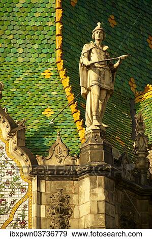 Stock Photo - "Statue on Zsolnay tiled roof, Museum of Applied Arts, designed by Lechner Odon, Secession, Art Nouveau, Budapest, Hungary, Europe". Fotosearch