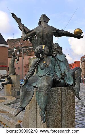 "Statues on the Gauklerbrunnen well by artist Harro Frey, Gruener Markt square, historic district, Furth, Middle Franconia, Bavaria, Germany, Europe" View Large Photo Image Stock Photo - "Statues on the Gauklerbrunnen well by artist Harro Frey, Gruener Markt square, historic district, Furth, Middle Franconia, Bavaria, Germany, Europe". Fotosearch