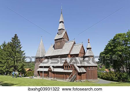 Stock Image - "Stave church, Hahnenklee, Harz, Lower Saxony, Germany, Europe". Fotosearch
