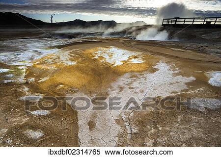 "Steaming solfataras, fumaroles, mud pools, sulfur and other minerals, viewing platform, Hveraroend geothermal area, Namafjall mountains, Myvatn area, Norourland eystra, the north-east region, Iceland, Europe" View Large Photo Image Stock Photography - "Steaming solfataras, fumaroles, mud pools, sulfur and other minerals, viewing platform, Hveraroend geothermal area, Namafjall mountains, Myvatn area, Norourland eystra, the north-east region, Iceland, Europe". Fotosearch